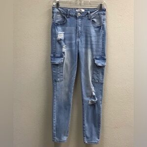 Wax Jean Sustainable Distressed Cargo Jeans Size 9/29 Light Wash